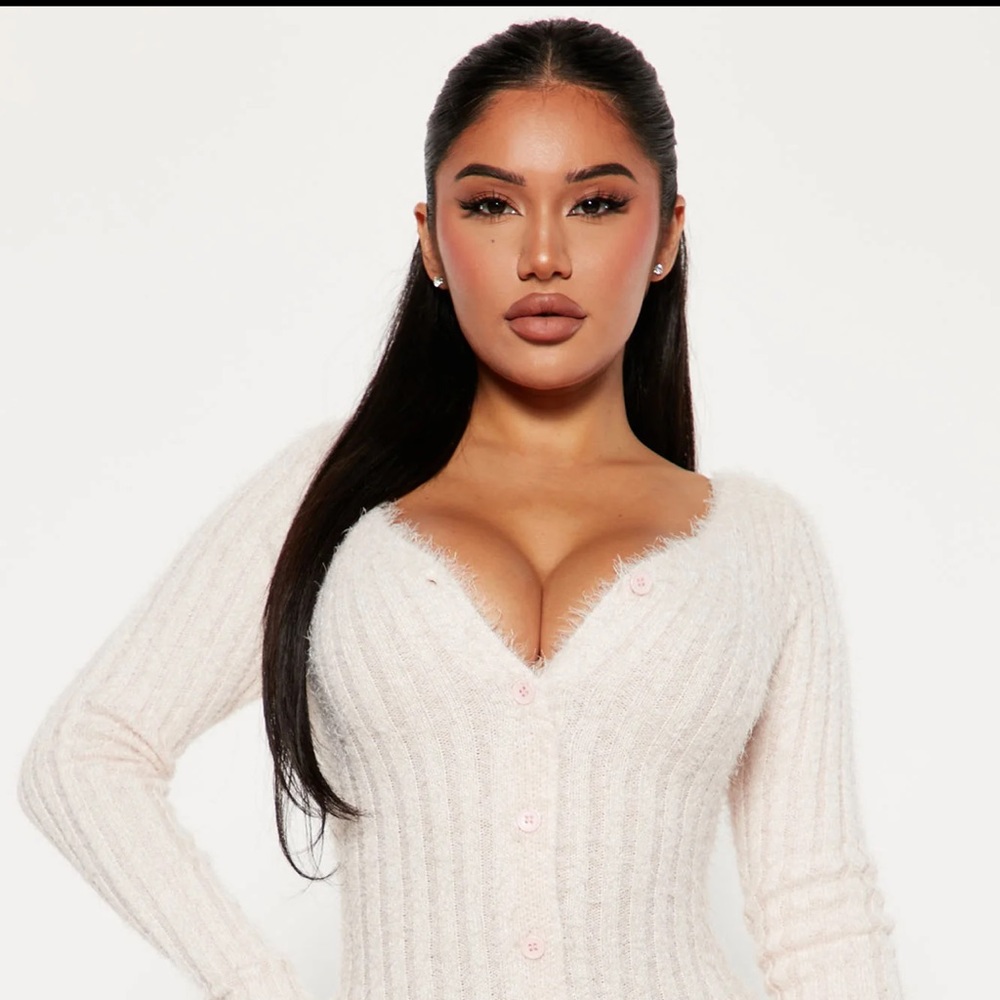 Size 1X- Farrah Fuzzy Sweater Maxi Dress - Pink